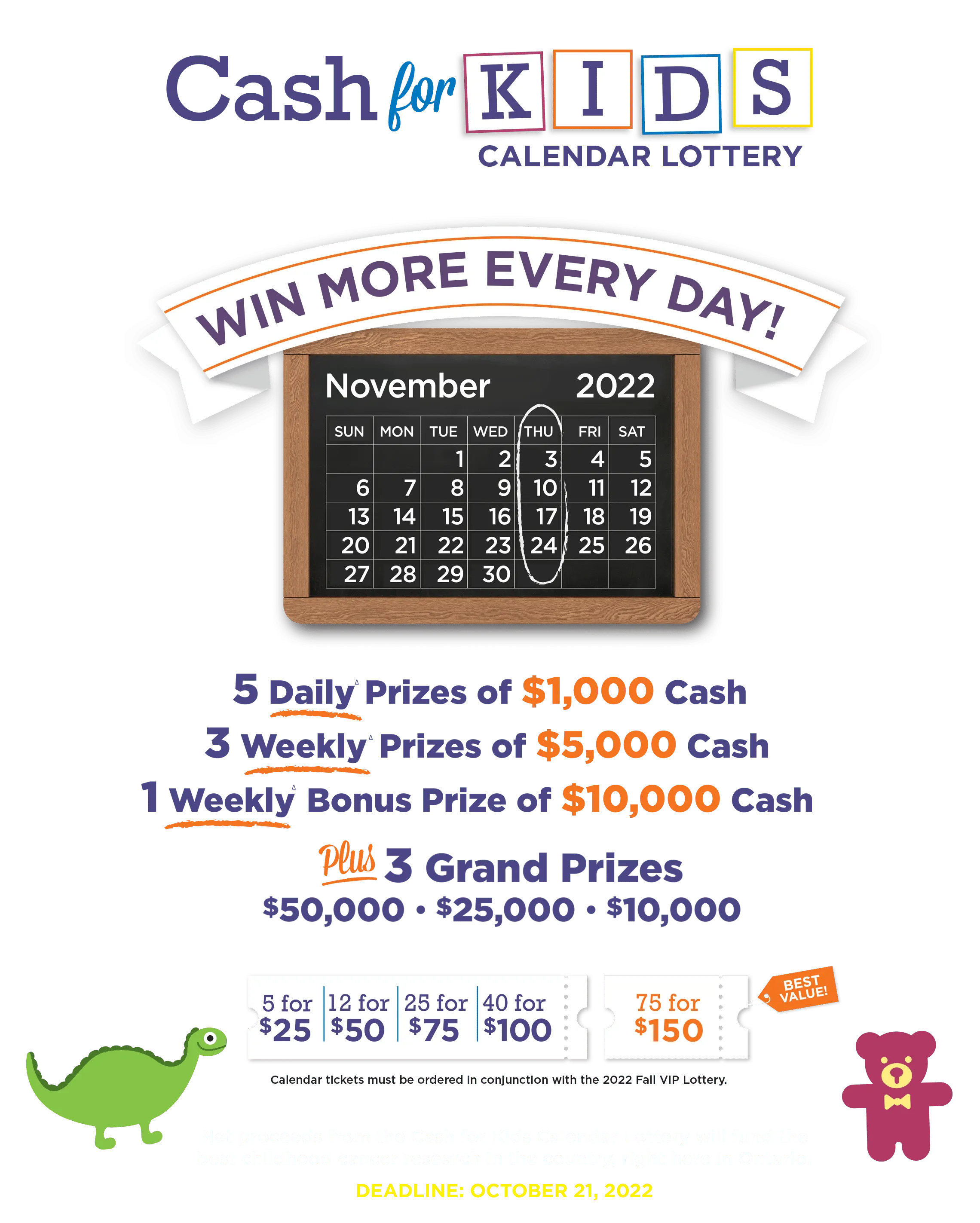 Cash for Kids Calendar - Win more every day!